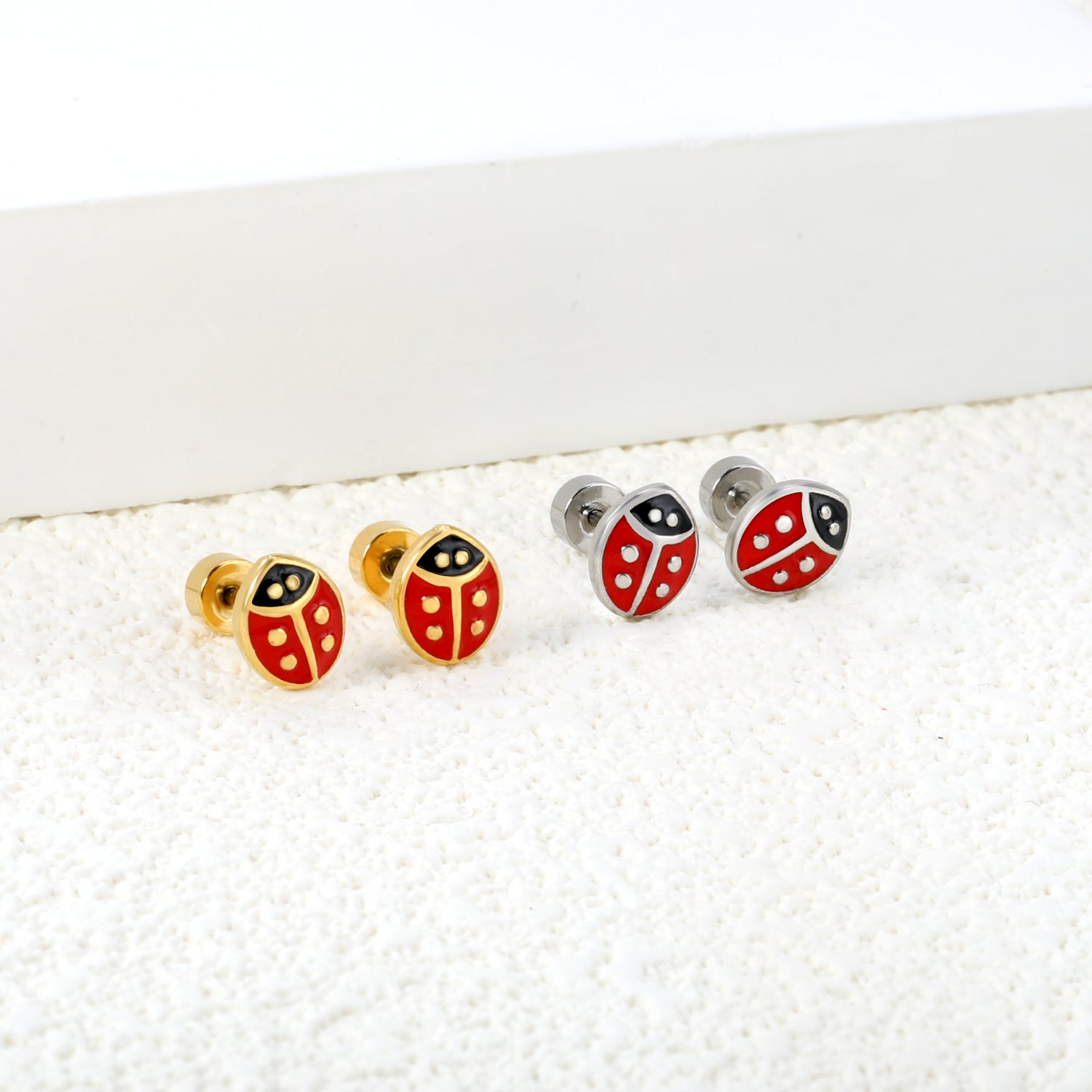 6*7.3mm Ladybug Twisted Screw Plug Stud Earrings steel color/golden color asonjewelry